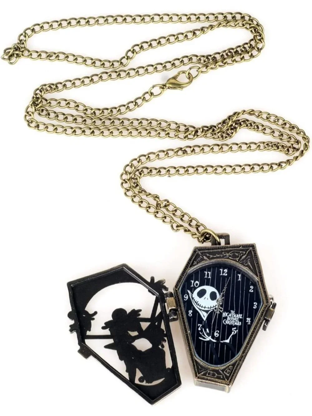 Men's Black Analog Quartz Bronze Necklace Chain Christmas Halloween Pocket Watch